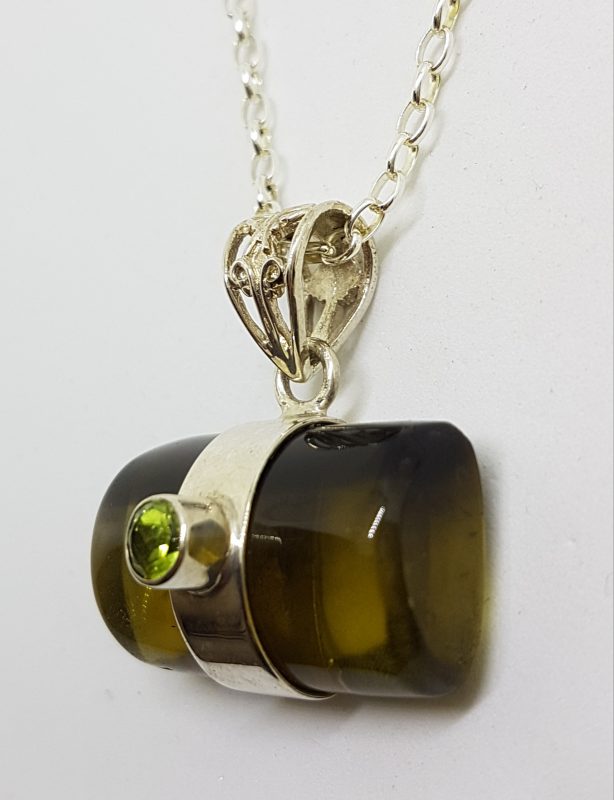Sterling Silver Smokey Citrine and Peridot Pendant on Silver Chain