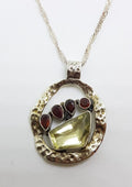 Sterling Silver Garnet &amp; Lemon Citrine Paw Print Pendant on Sterling Silver Chain