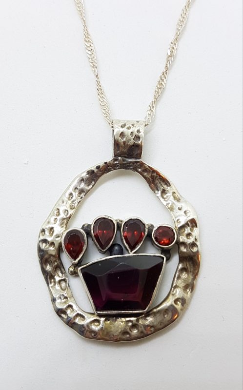 Sterling Silver Garnet Paw Print Pendant on Sterling Silver Chain