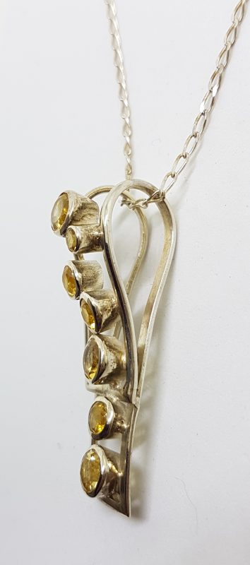 Sterling Silver Long Cluster Citrine Pendant on Silver Chain
