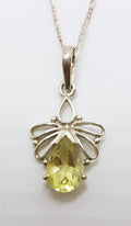Sterling Silver Lemon Citrine Teardrop Butterfly Pendant on Silver Chain