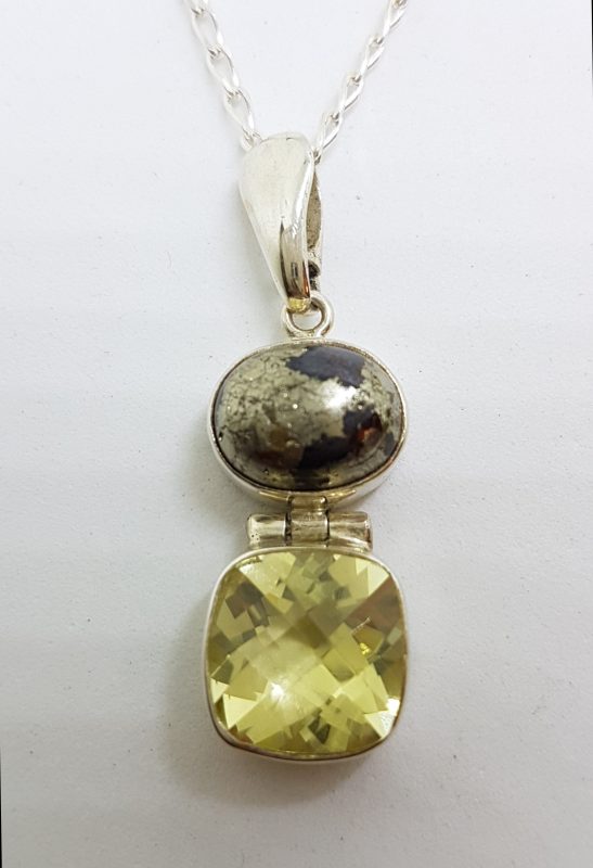 Sterling Silver Lemon Citrine &amp; Pyrite Pendant on Silver Chain
