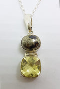 Sterling Silver Lemon Citrine &amp; Pyrite Pendant on Silver Chain