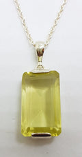 Sterling Silver Large Rectangular Lemon Citrine Pendant on Silver Chain