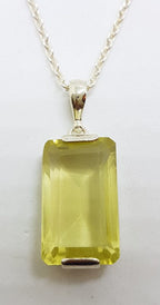 Sterling Silver Large Rectangular Lemon Citrine Pendant on Silver Chain