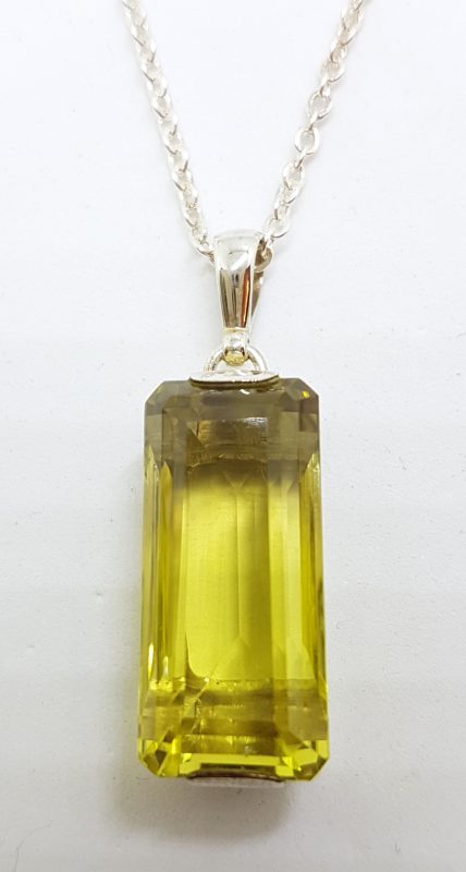 Sterling Silver Large Rectangular Lemon Citrine Pendant on Silver Chain