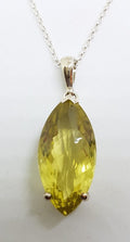 Sterling Silver Large Marquis Shape Lemon Citrine Pendant on Silver Chain