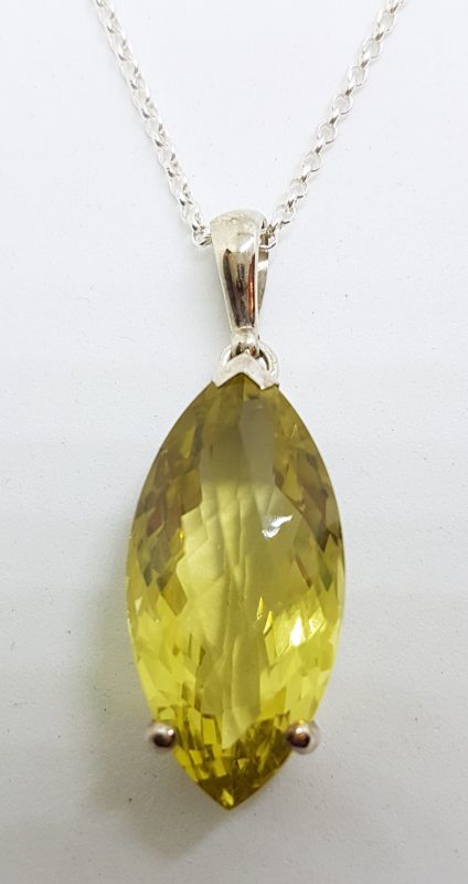 Sterling Silver Large Marquis Shape Lemon Citrine Pendant on Silver Chain