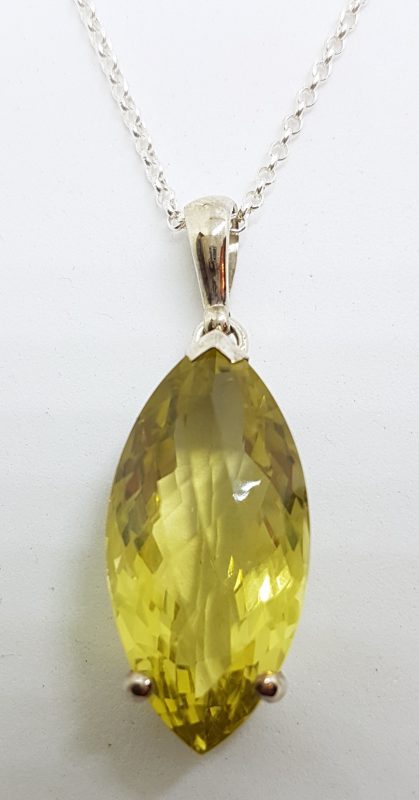 Sterling Silver Large Marquis Shape Lemon Citrine Pendant on Silver Chain