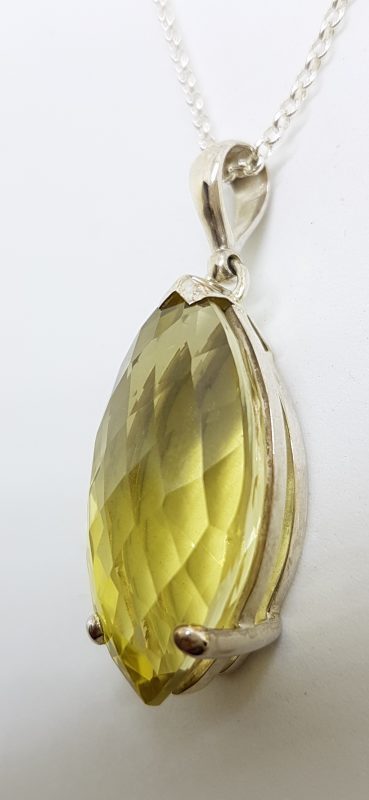 Sterling Silver Large Marquis Shape Lemon Citrine Pendant on Silver Chain