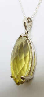 Sterling Silver Large Marquis Shape Lemon Citrine Pendant on Silver Chain