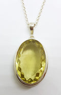 Sterling Silver Large Oval Shape Lemon Citrine Pendant on Silver Chain