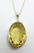 Sterling Silver Large Oval Shape Lemon Citrine Pendant on Silver Chain