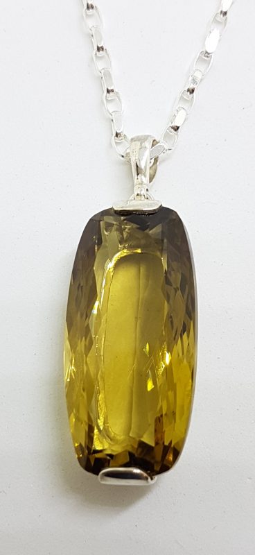 Sterling Silver Large Oblong Lemon Citrine Pendant on Silver Chain