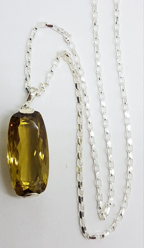 Sterling Silver Large Oblong Lemon Citrine Pendant on Silver Chain