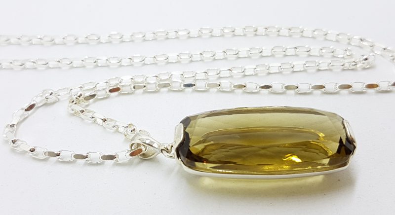 Sterling Silver Large Oblong Lemon Citrine Pendant on Silver Chain
