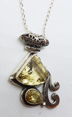 Sterling Silver Ornate Cluster Citrine Pendant on Silver Chain