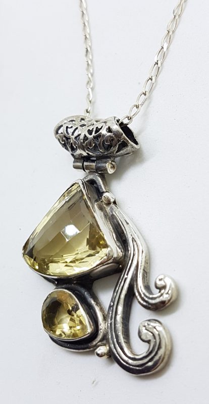 Sterling Silver Ornate Cluster Citrine Pendant on Silver Chain