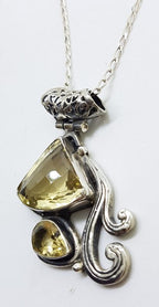Sterling Silver Ornate Cluster Citrine Pendant on Silver Chain