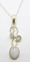 Sterling Silver Moonstone &amp; Topaz Twist Pendant on Silver Chain