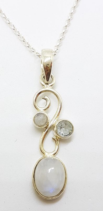 Sterling Silver Moonstone &amp; Topaz Twist Pendant on Silver Chain