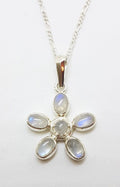Sterling Silver Moonstone Flower Cluster Pendant on Silver Chain