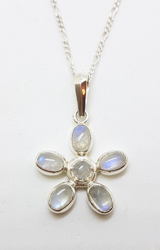 Sterling Silver Moonstone Flower Cluster Pendant on Silver Chain