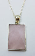 Sterling Silver Rectangular Bezel Set Rose Quartz Pendant on Silver Chain