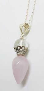 Sterling Silver Pendulum Shape Rose Quartz with Clear Quartz Pendant on Sterling Silver Chain