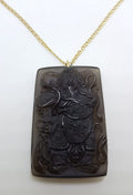 9ct Yellow Gold Large Rectangular Black Obsidian Buddha Pendant on Gold Chain