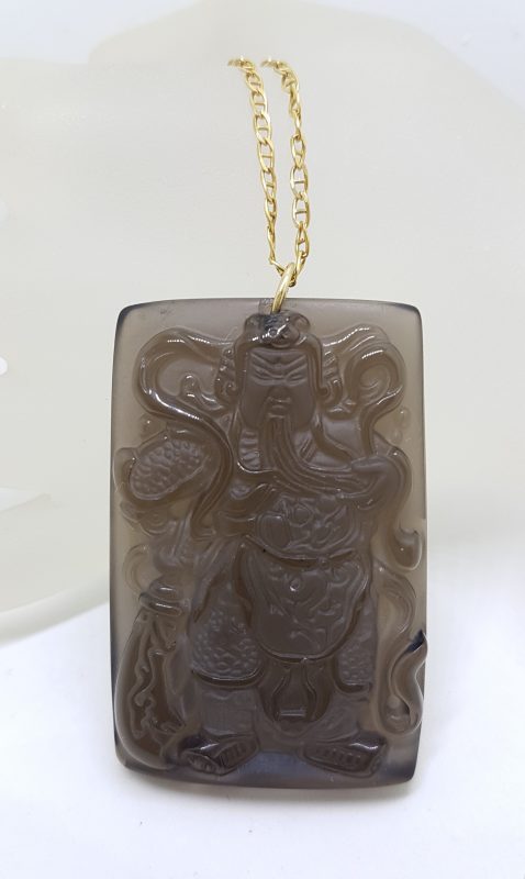 9ct Yellow Gold Large Rectangular Black Obsidian Buddha Pendant on Gold Chain