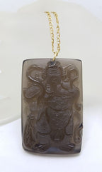 9ct Yellow Gold Large Rectangular Black Obsidian Buddha Pendant on Gold Chain
