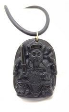9ct Yellow Gold Large Black Obsidian Buddha Pendant on Gold Clasped Neoprene Chain