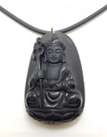9ct Yellow Gold Large Black Obsidian Pendant on Gold Clasped Neoprene Chain