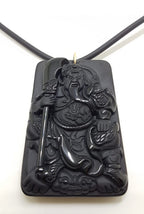 9ct Yellow Gold Large Rectangular Black Obsidian Pendant on Gold Clasped Neoprene Chain
