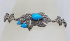 Stunning Sterling Silver Reconstituted Turquoise and Marcasite Ornate Leaf Design Bracelet