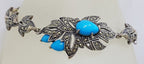 Stunning Sterling Silver Reconstituted Turquoise and Marcasite Ornate Leaf Design Bracelet