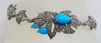 Stunning Sterling Silver Reconstituted Turquoise and Marcasite Ornate Leaf Design Bracelet