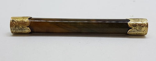 14ct Yellow Gold Long Tiger Eye Bar Brooch