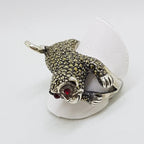 Sterling Silver Marcasite with Red Eyes Monkey Ring