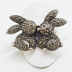 Sterling Silver Marcasite Two Rabbits / Bunny Ring
