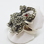 Sterling Silver Marcasite Elephant with Red Eye Ring