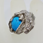 Sterling Silver Large Marcasite &amp; Blue Recon. Turquoise Alligator/Crocodile Ring