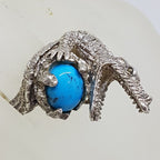 Sterling Silver Large Marcasite &amp; Blue Recon. Turquoise Alligator/Crocodile Ring