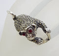Sterling Silver Marcasite with Red Eyes Monkey Ring