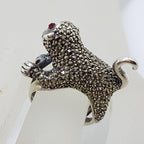 Sterling Silver Marcasite with Red Eyes Monkey Ring