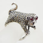 Sterling Silver Marcasite with Red Eyes Monkey Ring