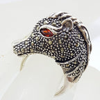 Sterling Silver Marcasite &amp; Garnet Large Horse Head Ring