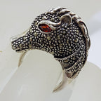 Sterling Silver Marcasite &amp; Garnet Large Horse Head Ring
