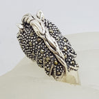 Sterling Silver Marcasite &amp; Garnet Large Horse Head Ring